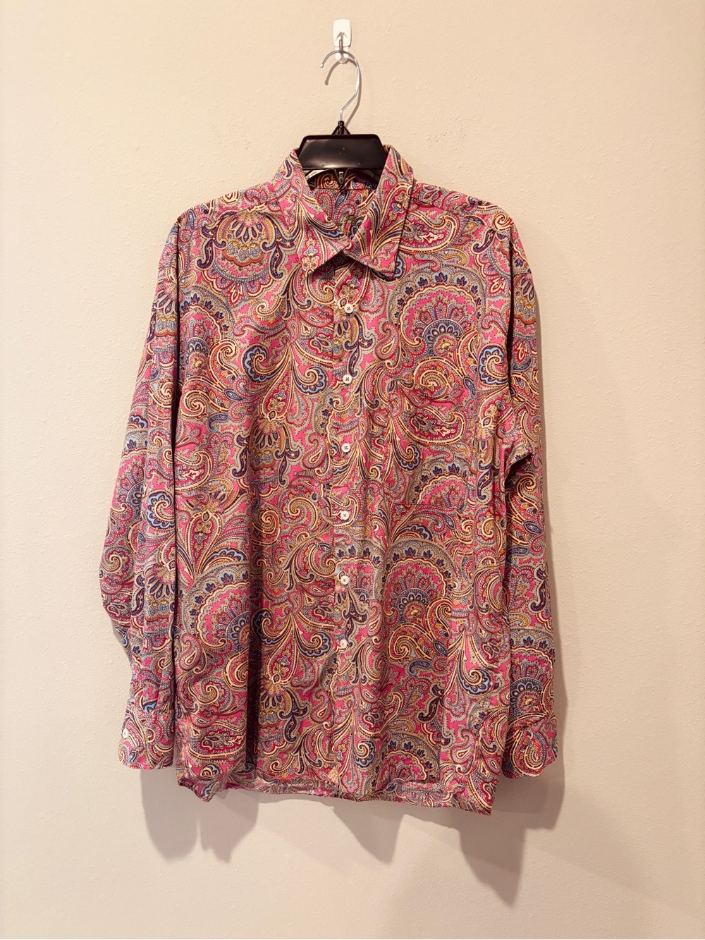 Alan Flusser Pink Paisley Colorful Artsy Cotton Comfy Lightweight Preppy Casual